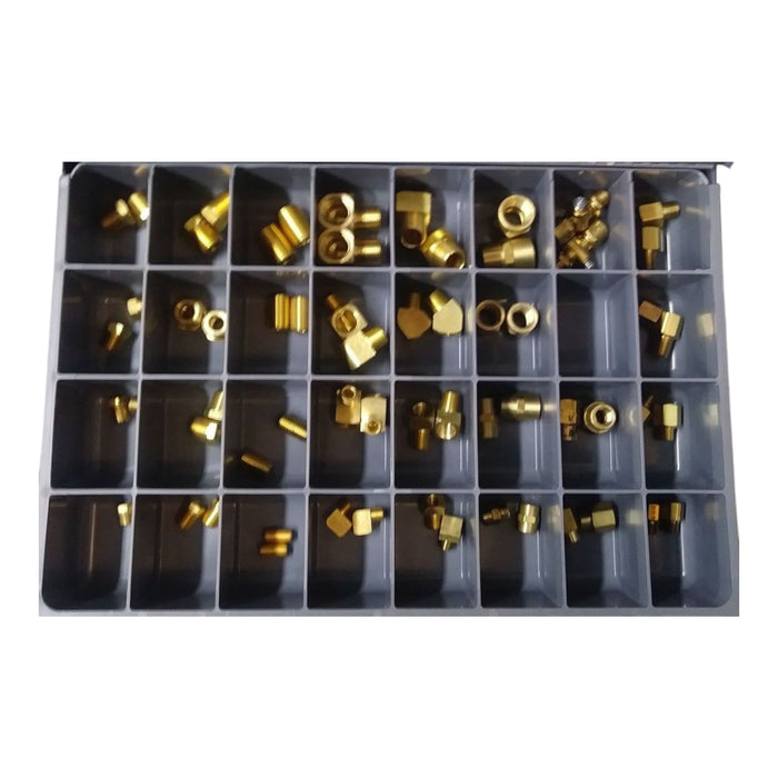 Brass Pipe Fittings (1/8, 1/4, 3/8, & 1/2) 65 Pieces Metal Drawer
