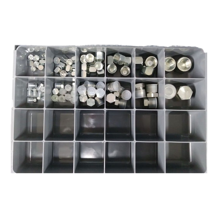 JIC Caps & Plugs - (#4, #6, #8, #10, #12, & #16) 80 Pieces Metal Drawer