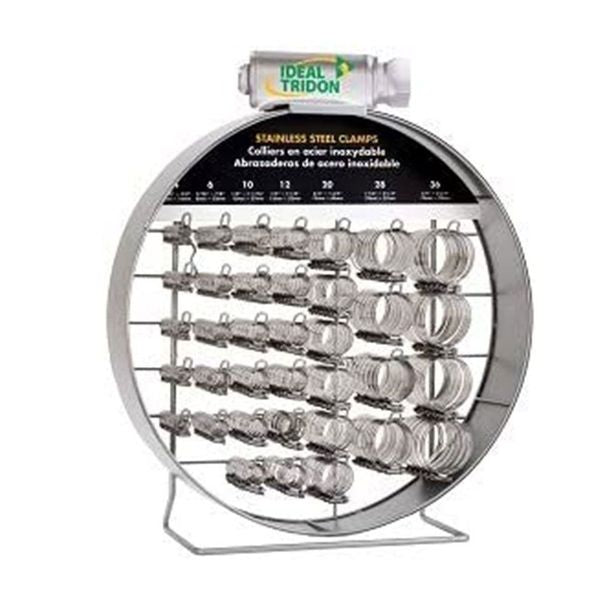 Ideal Stainless Hose Clamps W/Rack - 70pc - #4 NP, #6T NP , #10 NP, #12 NP, #20 SS, #28 SS, #36 SS - On an Ideal Hose Clamp Rack-54