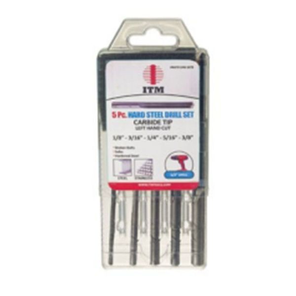 5 Pc. Left Hand Hard Steel Drill Set 1/8”, 3/16”, 1/4”, 5/16”, 3/8