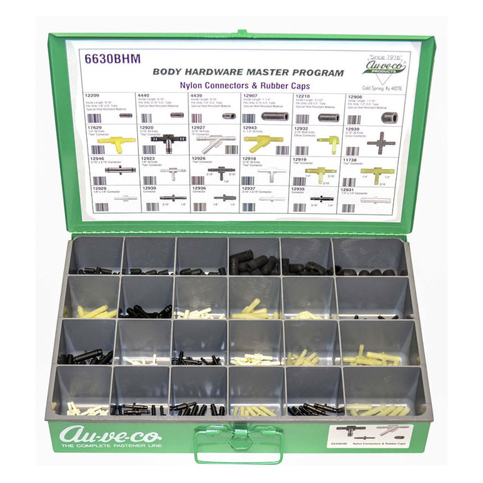Nylon Connectors (Straight, Tee, Y’s, Elbows & Crosses) & Rubber Vacuum Caps - 310pc - (Sizes 1/8, 3/16, 1/4, 5/16, 3/8, & 1/2) Metal Drawer-1