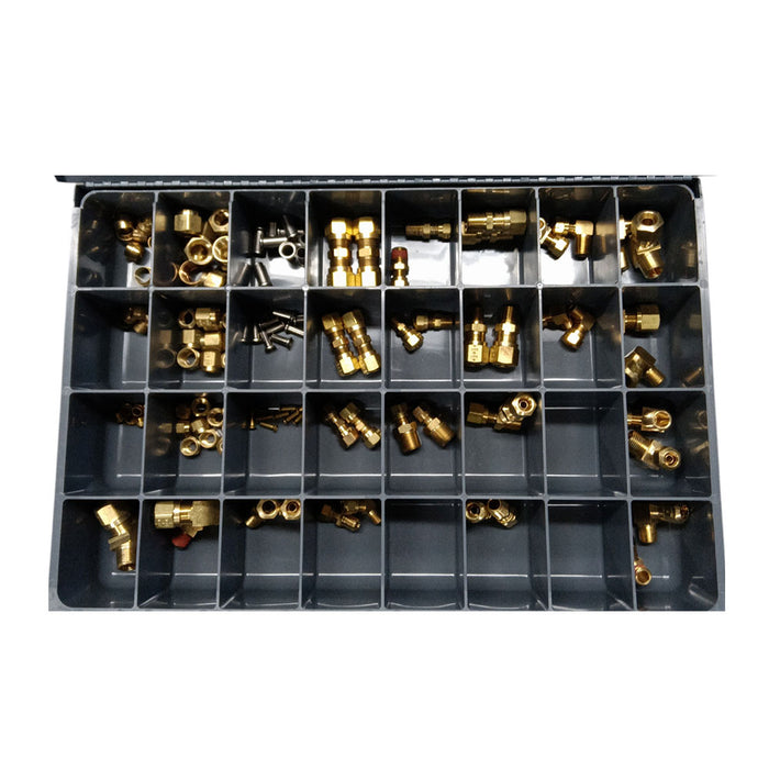 Brass DOT Air BrakeKit-Sizes 1/4, 3/8, 1/2131 Pieces Metal Drawer