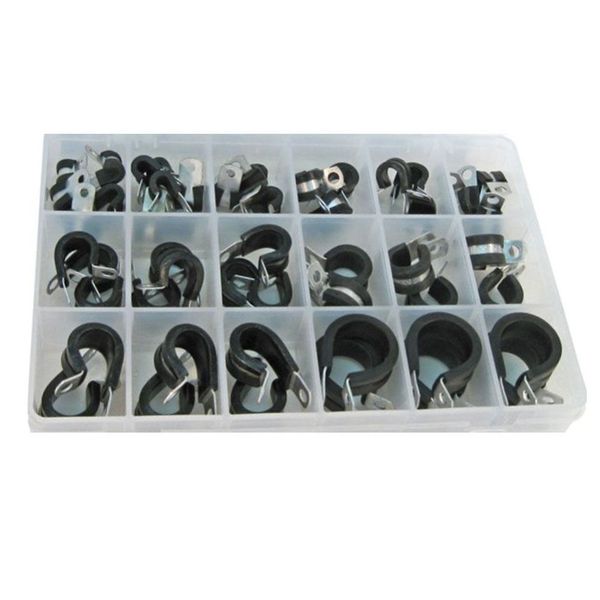 Rubber Insulated Clamp Kit - 51pcs - (Sizes 1/4, 3/8, 1/2, 5/8, 3/4, & 1) Plastic Drawer