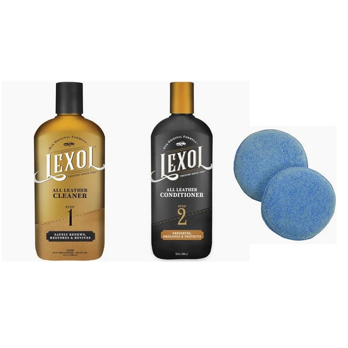 Lexol Leather Care Bundle - Cleaner, Conditioner, Microfiber Pads